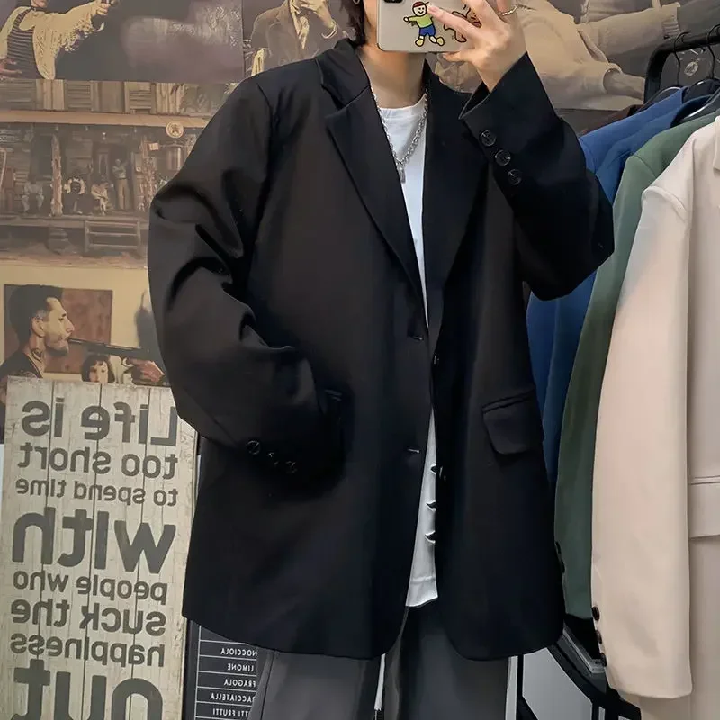 Korean Style Blazer Men Fashion Solid Color Business Casual Suit Jacket Men Streetwear Loose Dress Jackets Mens Formal Blazer