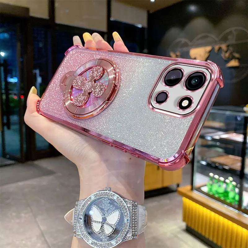 Gradient Glitter Electroplated Phone Case with Hand Strap