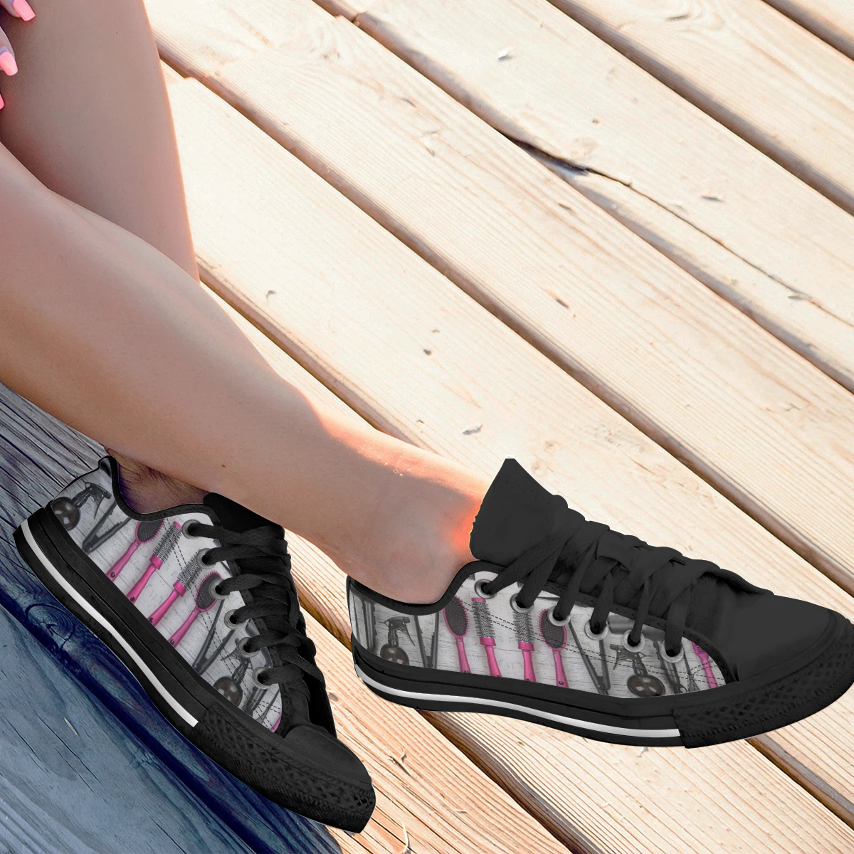 Hairstylist Design Women's Sneakers New Spring Canvas Lace-Up Vulcanized Shoes Breathable Black White Casual Flat Shoes