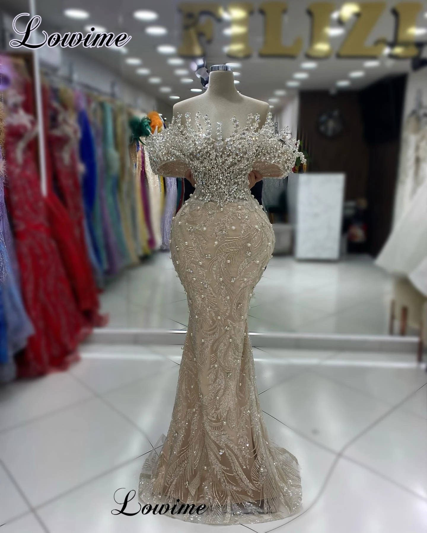 Two Pieces Champagne Celebrity Dresses With Detachable Train Off Shoulder Crystals Evening Dresses Luxury Vestidos De Gala womens dress