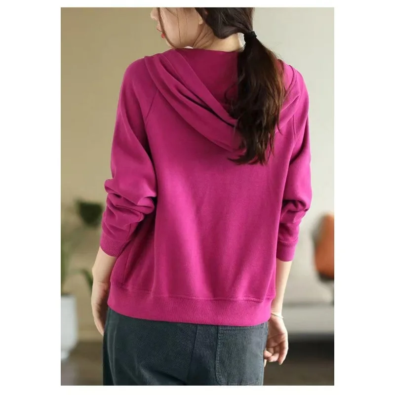Long Sleeve Hooded Sweatshirt Women Jacket Spring Autumn Thin Streetwear Single-breasted Loose Outerwear Korean Fashion Coat