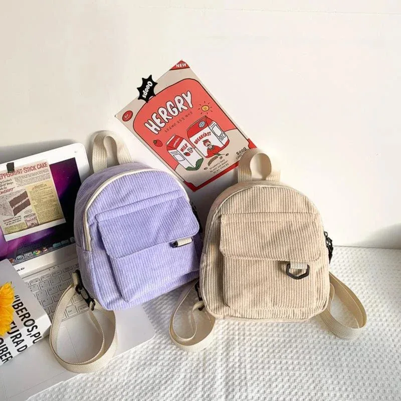 Mini Corduroy Backpack Ins Popular Cute Student Makeup Commuting Bag