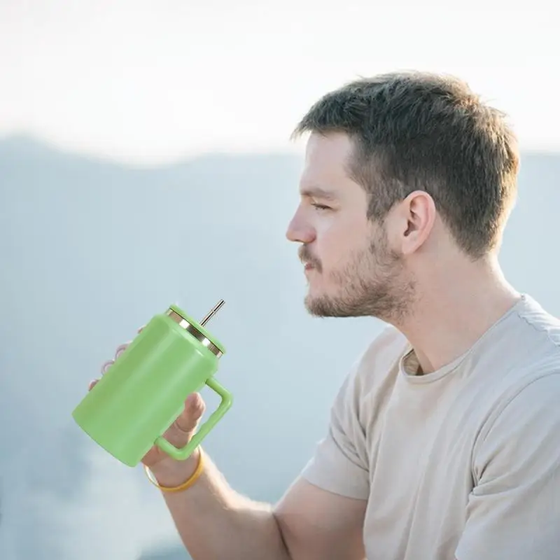 Stainless Steel Cup 50 Oz Insulated Tumbler With Lid And Handle High Capacity Keep Cold Insulation Straw Cup For Juice Beer