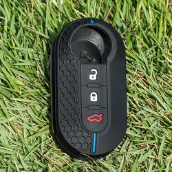 Silicone Flip Key Cover - 3 - Button Car Accessory Shell (Blue Line 1Pcs)