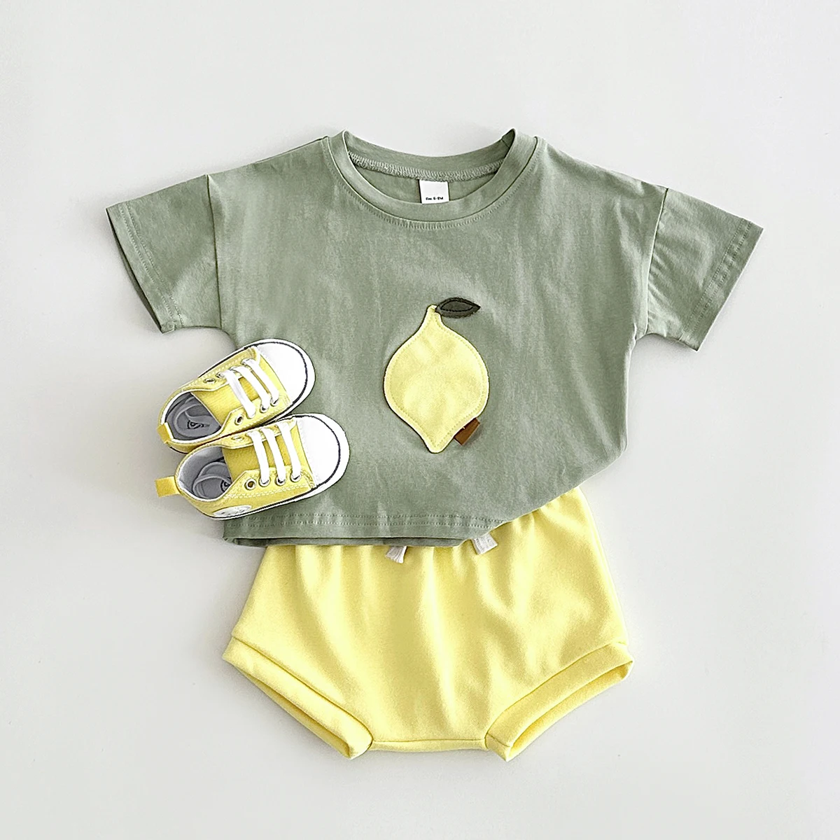 Kids Clothing Set Summer Baby Clothes Set Infant Toddler Fruit Lemon Print Round Neck T-shirt+Shorts 2PCS