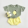 New Summer Baby Clothes Set Infant Toddler Fruit Lemon Print Round Neck T-shirt+Shorts Newborn Boys Girls Outfit Set 2PCS 1