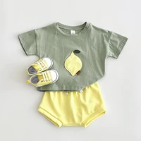 New Summer Baby Clothes Set Infant Toddler Fruit Lemon Print Round Neck T-shirt+Shorts Newborn Boys Girls Outfit Set 2PCS 1