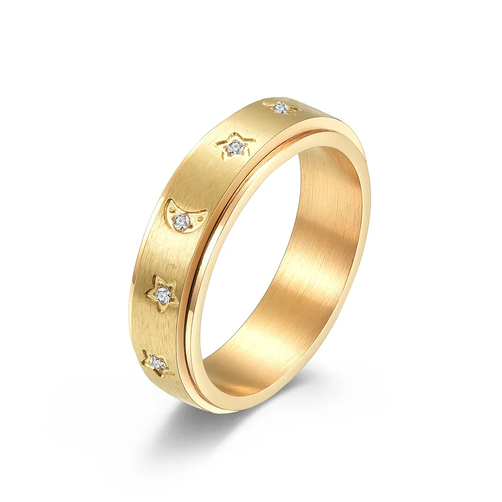 Anelli Girevoli In Acciaio Al Titanio Sun Moon Star Round Finger Rings Cz Ring For Men And Women Jewelry Size 5-11