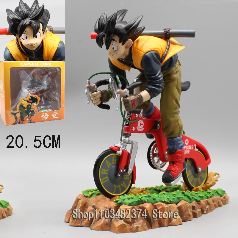 20.5Cm Anime Bicycle Son Goku Figure Gk Dragon Ball Z Statue Box Ciclismo Goku Figurine Bike Model Pvc Ornamento Da Collezione Giocattoli