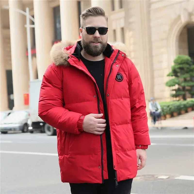 겨울 남성용 큰 모피 칼라 화이트 덕 다운 재킷, 160kg, 재킷, 긴 섹션, 플러스 사이즈 10XL 9XL 8XL 6XL 7XL 5XL