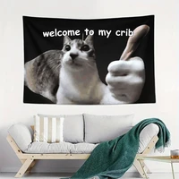 Tapisserie Meme de Chat Amusant pour Dortoir, Décoration Murale « Bienvenue dans Mon Nid », Bannière Bizarre pour Appartement Universitaire ou Chambre à Coucher 2