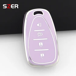 Premium TPU Car Key Case Cover with Keychain (4 BTN Purple case)