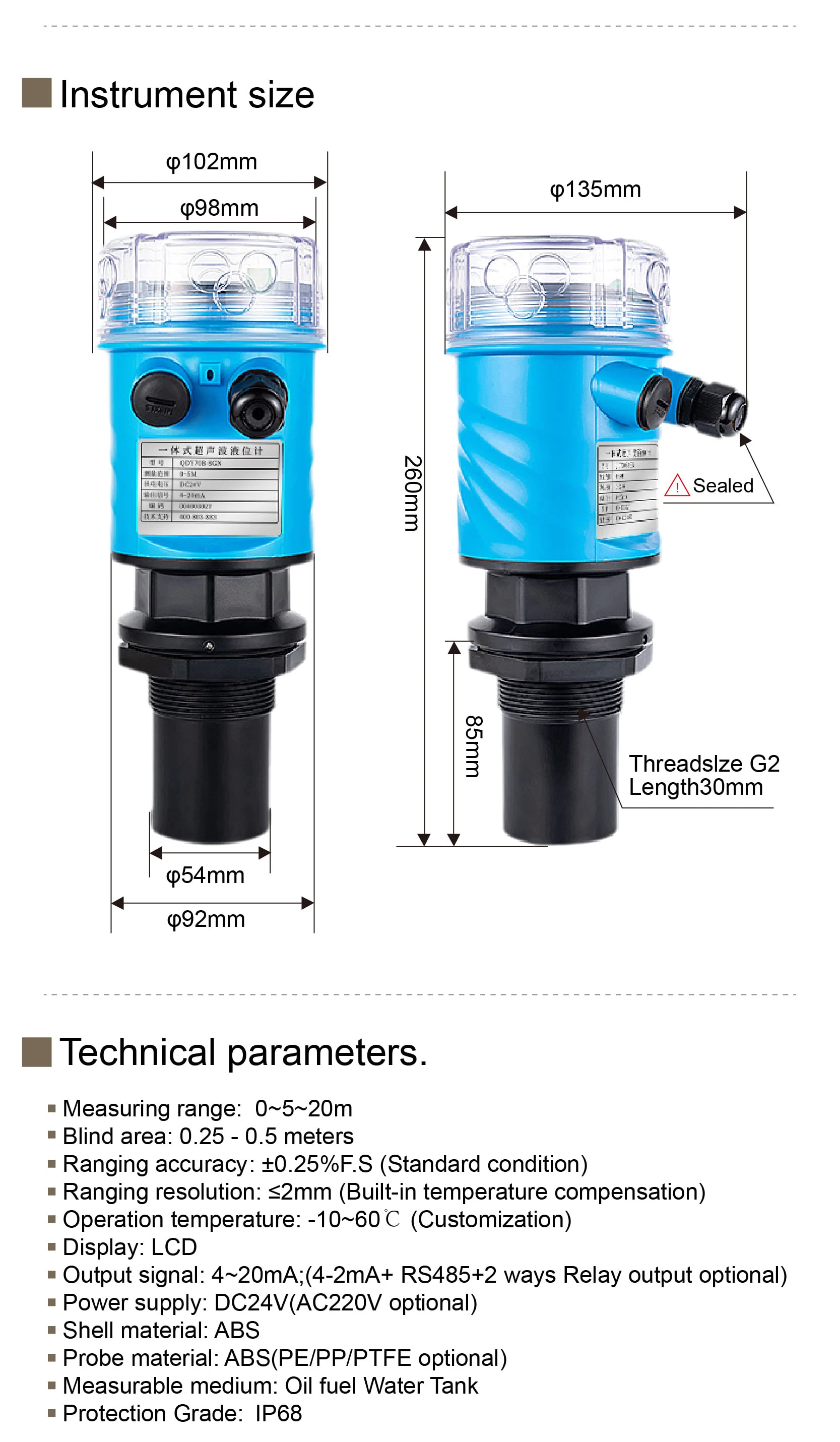 CKDP-200 Non-Contact Ultrasonic Level Sensor 4-20mA for Water Tank Reservoir Was