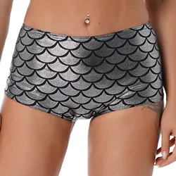 Women Mermaid Fish Scale Panties High Waist Booty Shorts Club Rave Pole Dancing Hot Pants Theme Party Cosplay Costume Swimwear