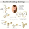 Drperfect Surgical Stainless Steel 16G Cartilage Earrings Studs Helix Couch Hoop Piercing Earrings Set Opal Shiny Earrings 4