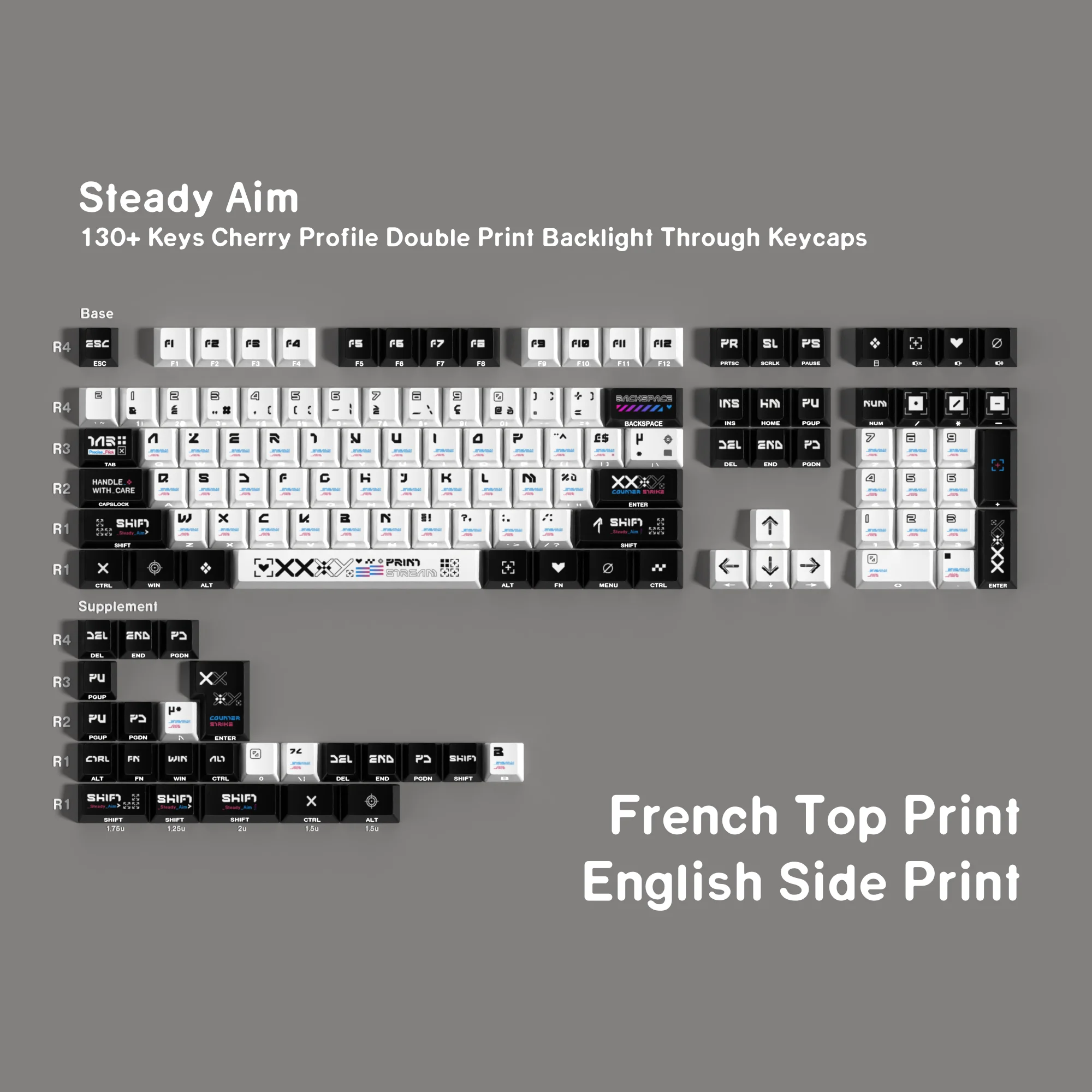 Black & White PBT Korean Keycaps with Double-Side Print