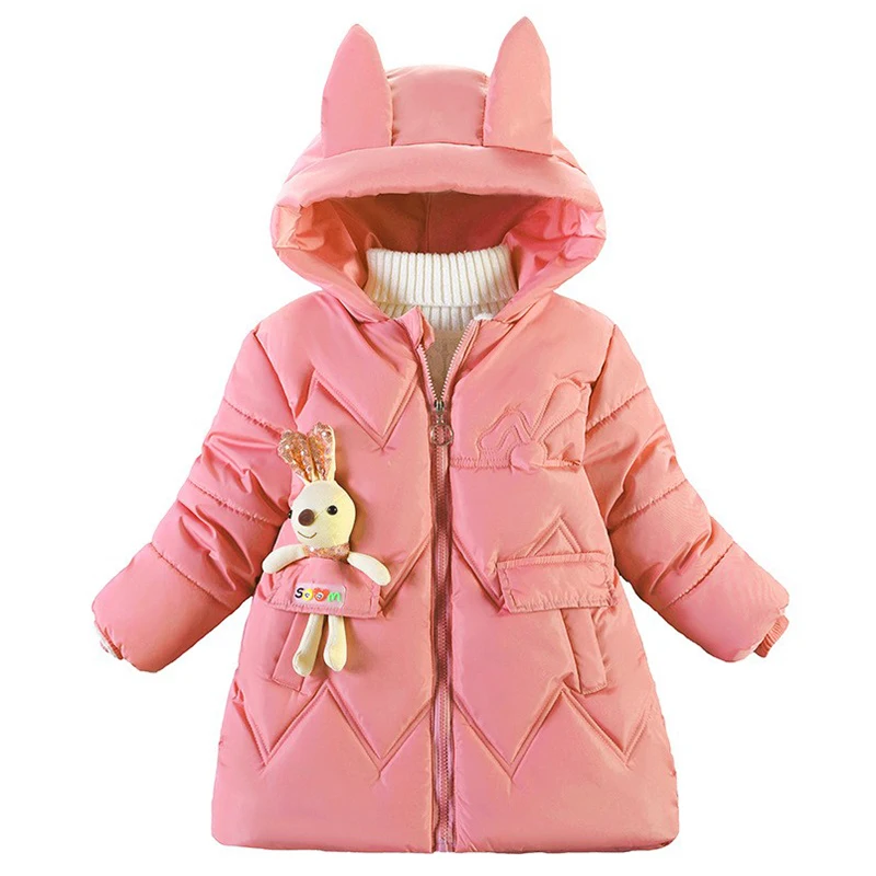 

Winter Hooded Jacket Thick Warm Zipper Coat Infant Outerwear Kids Girls Baby Rabbit Decoration New Casual Clothes For 2-5 Years