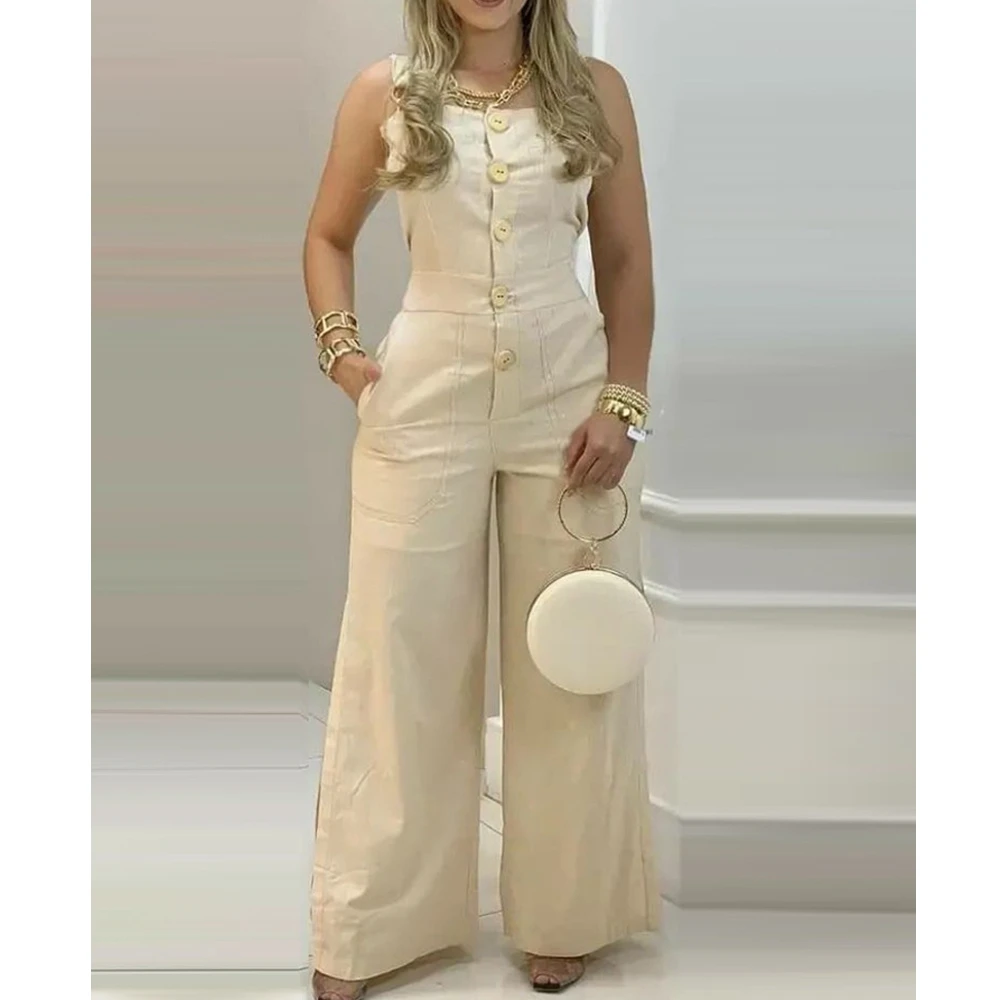 

Wepbel Vest Jumpsuit Women Summer Sleeveless Solid Color Casual Jumpsuits Tank Tops Wide Leg Pants Rompers Fashion Jumpsuits