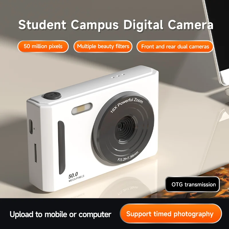 4K Digital Camera Dual Camera Flash 50 Million Pixel Retro 2.4 Inch Screen CCD Portable Card Entry-level 8x Digital Zoom Camera