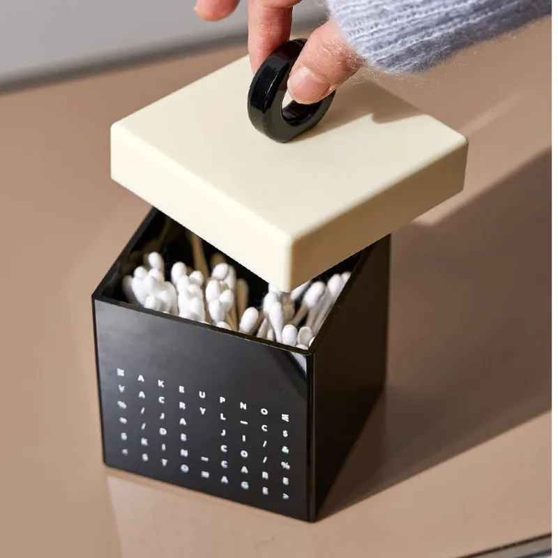 Brush Stand Modern Minimalist For Cotton Pads Stripe Acrylic Storage Box Dust Belt Cover Cotton Buds Box Multifunctional 3