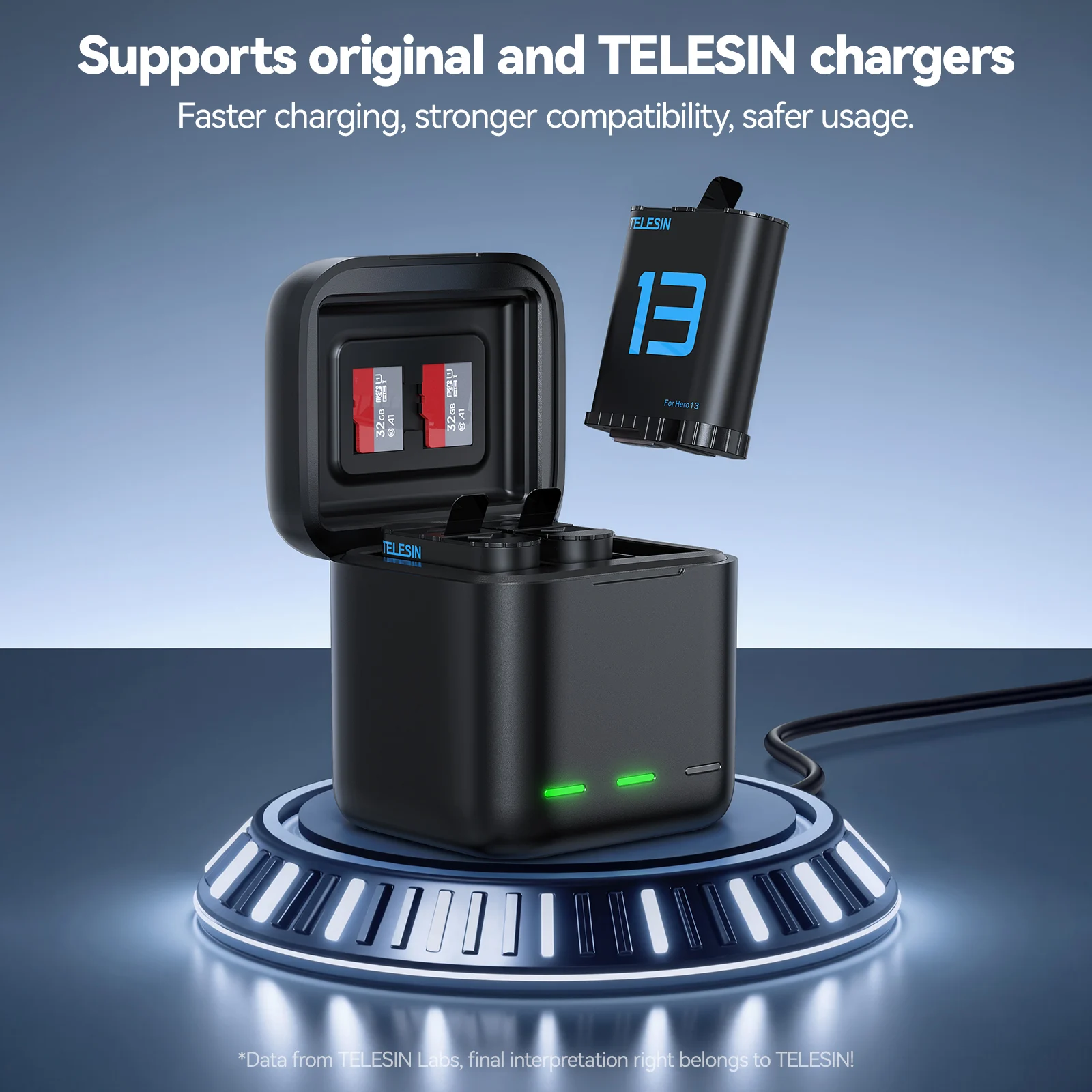 1900 mAh Charging Battery 3 Ways Fast Charger Box TF Card Storage for GoPro Hero 13 action camera accessory