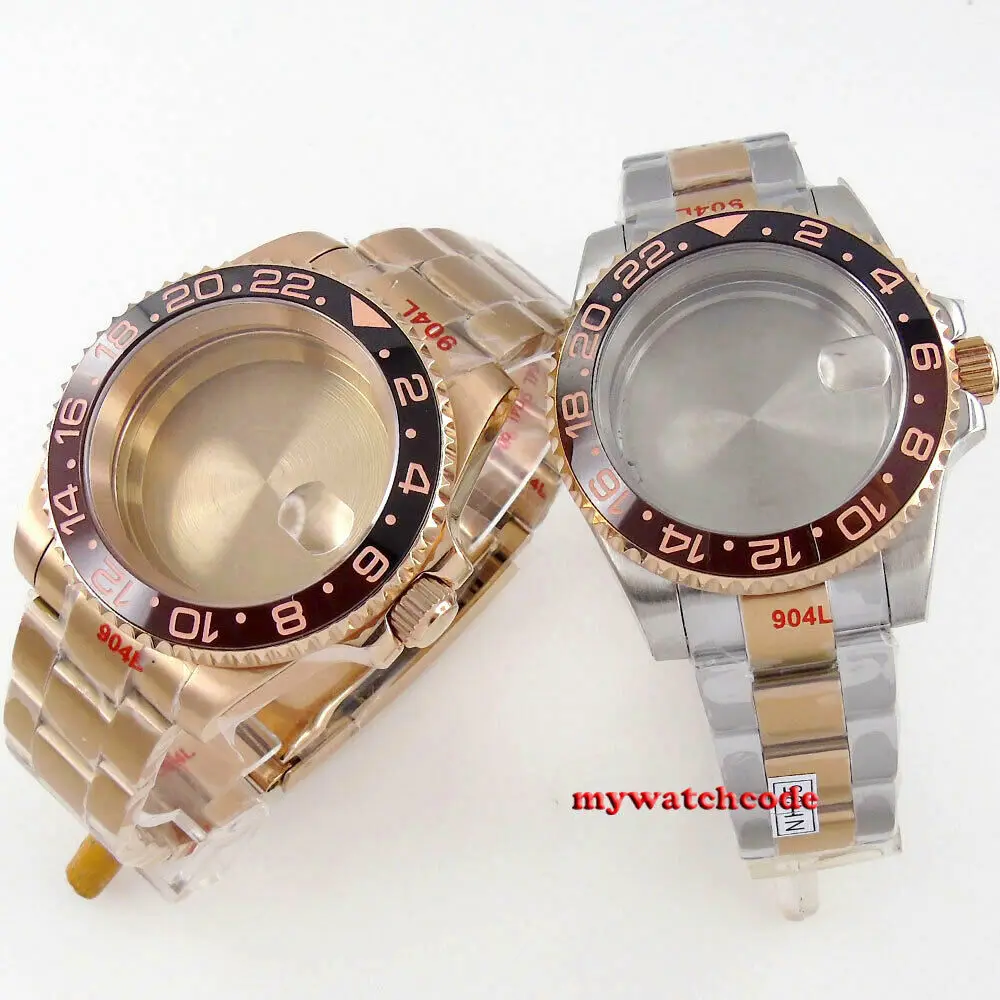 40Mm Rootbeer Ceramic Bezel Sapphire Glass Watch Case Fit Nh34 Nh35 Nh36 2824 2836 Miyota 8215 8205 Moveent