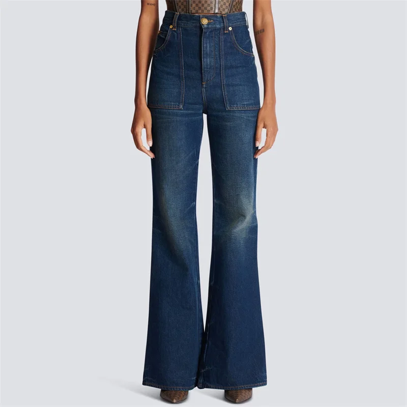 

Women's pants 2023 Autumn New Korean Fashion Slim High Waist Flare Pants Vintage washed pure cotton women's jeans y2k Trousers