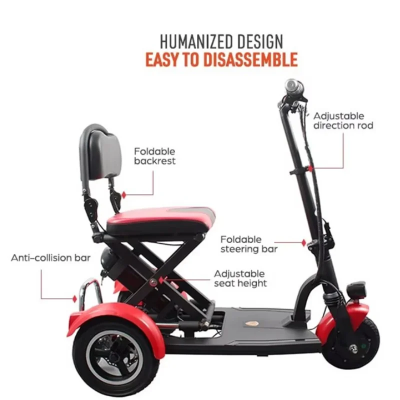 48V 600W Travel Electric Scooter Dual Motor Foldable With Seat Adults 10 Inch Folding Electric Tricycle 3 Wheel