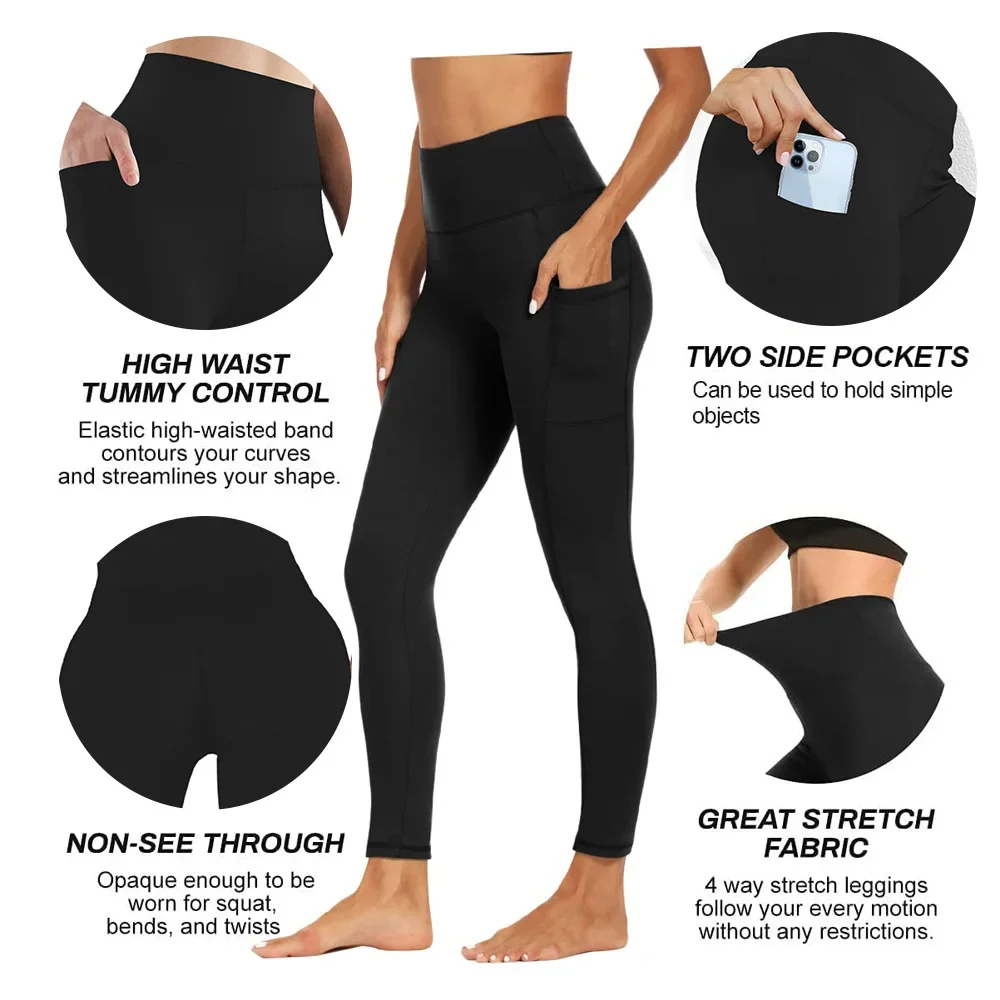 High Waist Yoga Leggings with Pockets for Women, Black Leggings, Non See-Through and High Elasticity Workout Pants