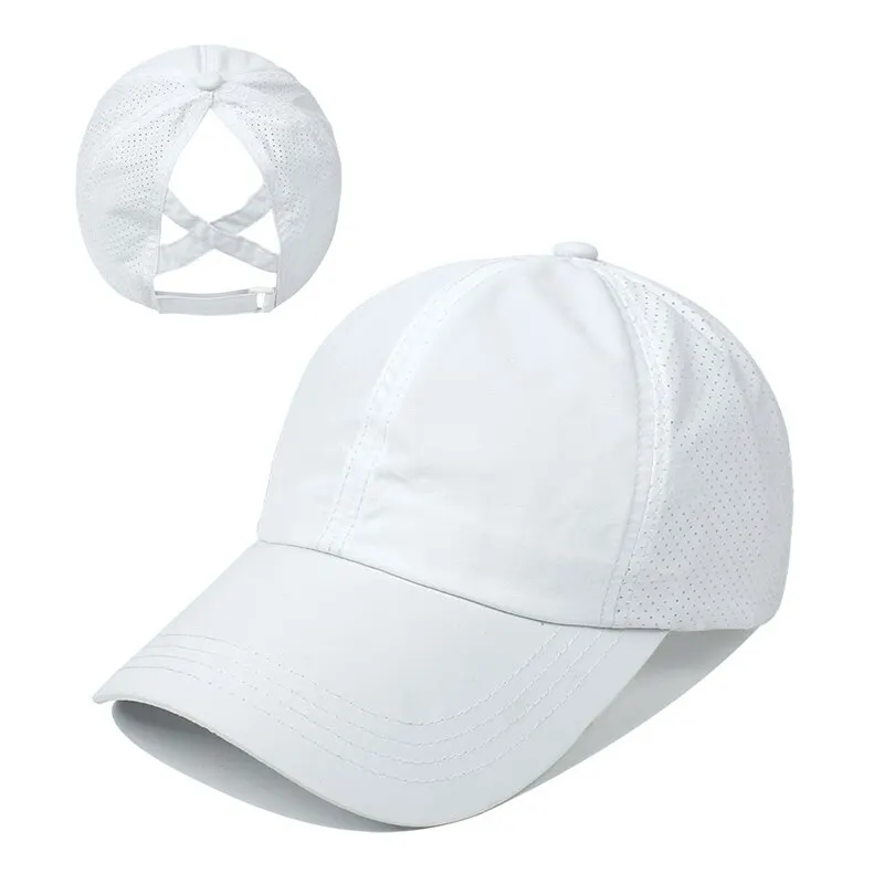 YAMEE Ponytail Baseball Cap For Women - Mesh Quick-Dry, Criss Cross Back, Adjustable One Size (White) - View #11