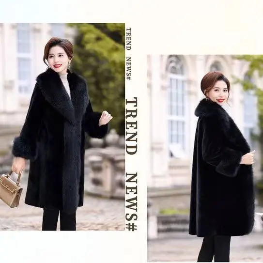 Winter coat women's loose large size medium and long large fur collar boutique warm imitation fur mink hair