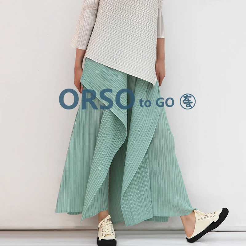 

Miyake Fold 2023 Autumn New Wide Leg Pants Niche Designer Large Size Loose Solid Color Culottes