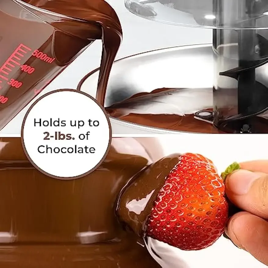 4 Tier Electric Chocolate Fondue Fountain Machine for Parties-Melts Cheese, Queso, Candy, and Liqueur-Dip Strawberries