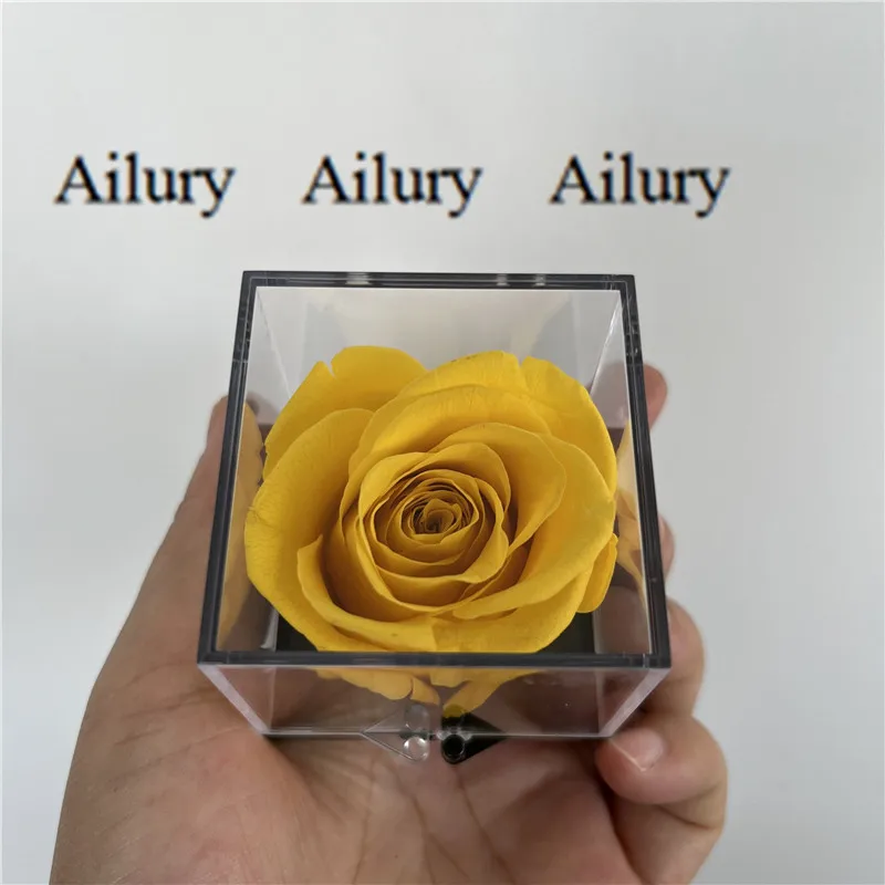 Beautiful Orange Artifical Flower Square Display Box High Transparent Imitation Glass Acrylic Decorative Rose Gift Christams ornament crafts,miniature figurines,resin ornaments,miniature ornament,resin crafts,crystal ornament,crystal stone ornament,glass ornament,artificial flower toys