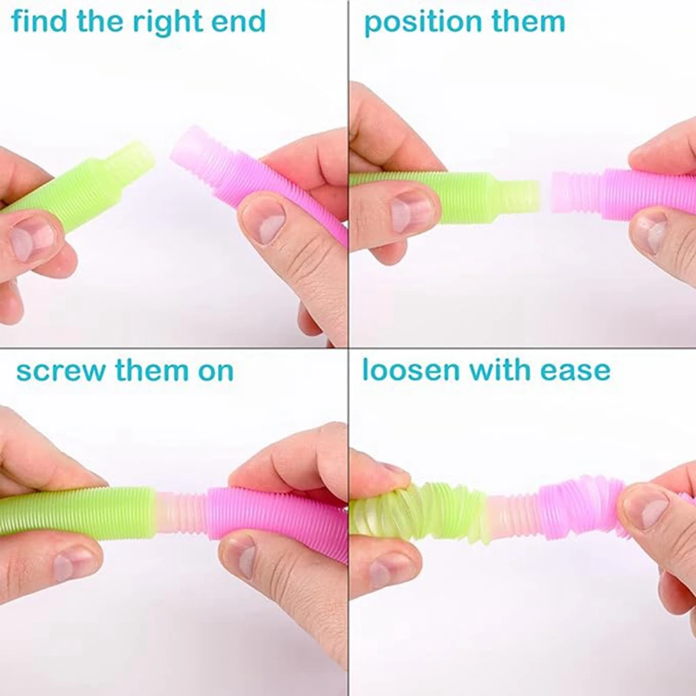 8PCS Pop Tubes Glow in The Dark Fidget Tubes Colorful Sensory Fidget Toys Anxiety Stress Relief Toys Party Favors