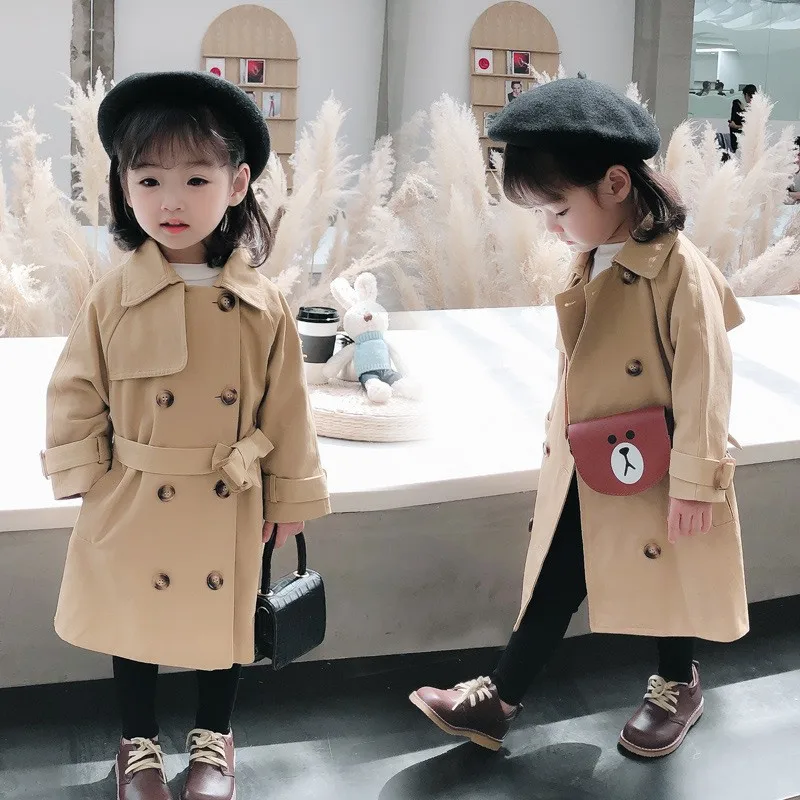 England Style Windbreaker Jacket 1-6 Y Girls Long Trench Coats Girl Fashion Spring Autumn Overcoat New Children's Casual Clothes kids jacket girls trench coats
