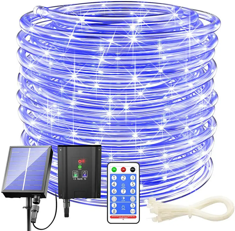 Luces de Navidad Solares de 12m/22m/32m, Guirnalda de Luces de Hadas Flexibles con Control Remoto, Cable de Cobre, Decoración para Exteriores