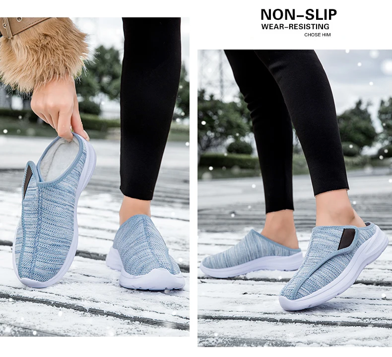 Frauen Winter Hausschuhe Warme Plüsch Breite Füße Geschwollene Indoor Hause Hausschuhe Damen Daumen Eversion Anpassung Diabetiker Schuhe Große Größe – Detail 17