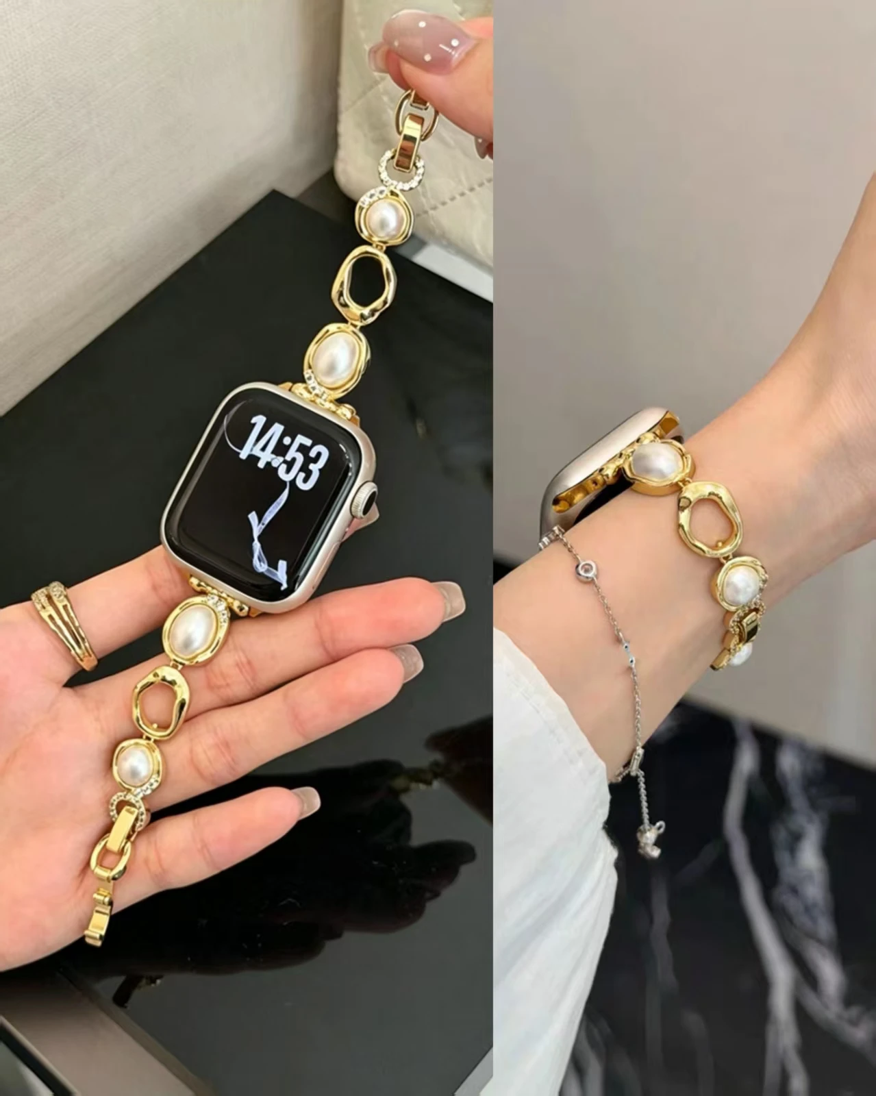 Elegant Pearl Metal Strap Bracelet Link