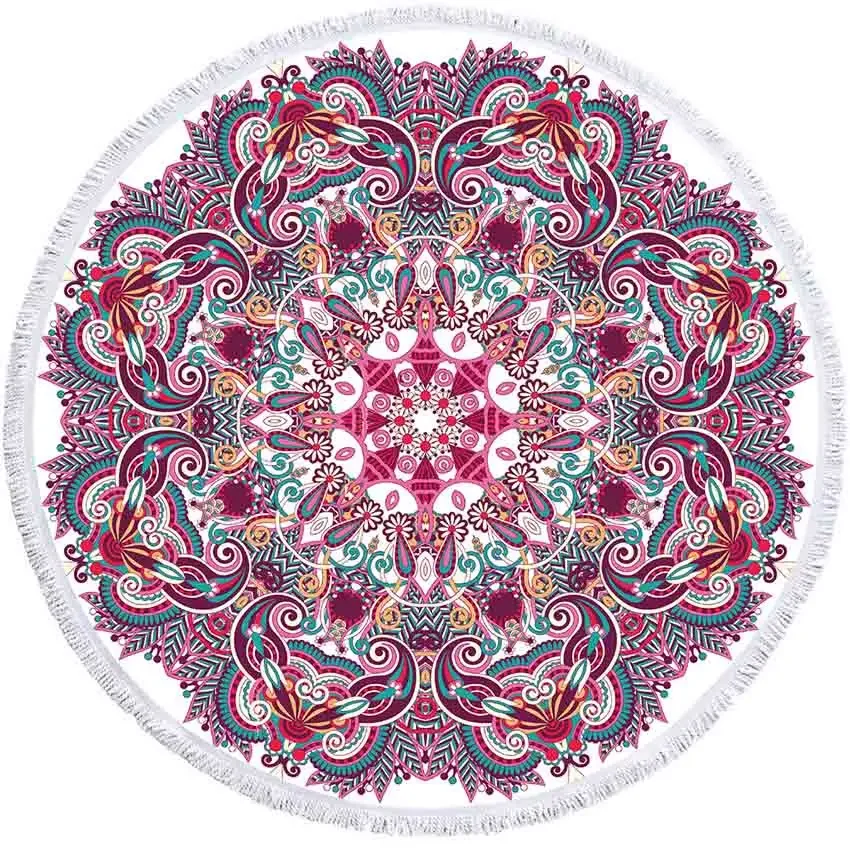 Mandala Geometric Round Beach Towel Tassels Bohemia Microfiber Bath Shower Towel For Kids Adults Picnic Yoga Mat Bikini Cover Up 3