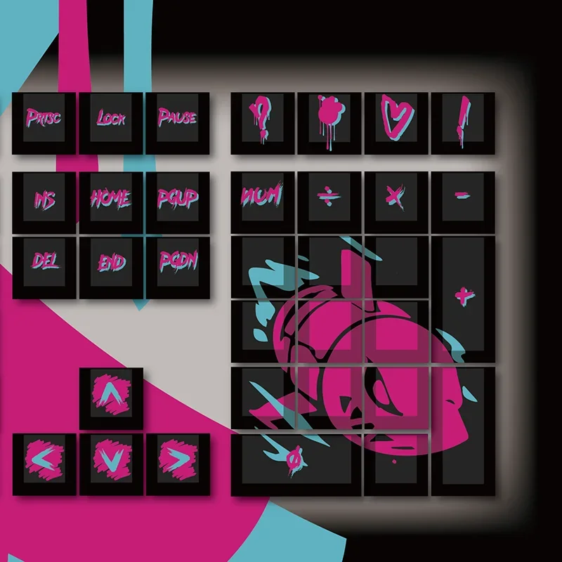 Echome-arcane Jinx Tema Keycaps Pbt Dye-sublimação Keyboard Cap Perfil Cereja Custom Cap Xaile Key para Teclado Mecânico - Imagem 2