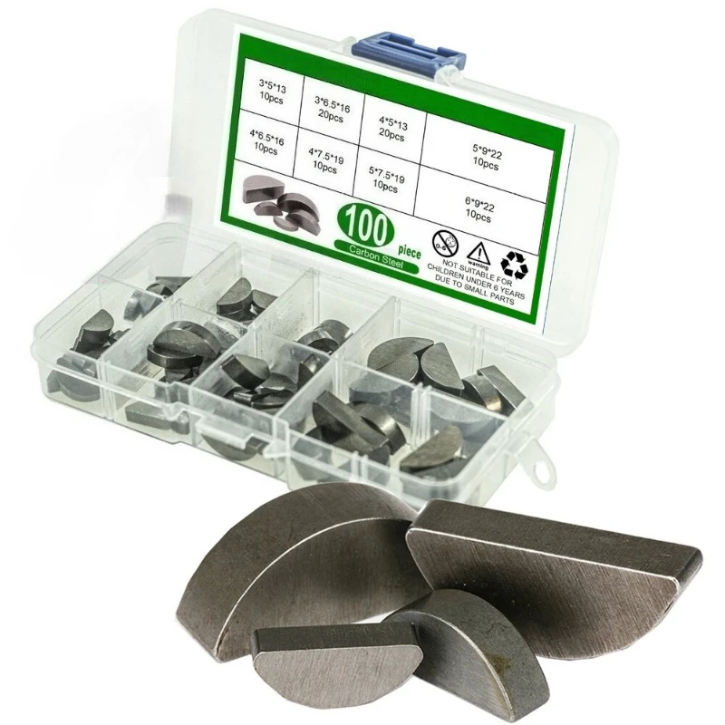 ชุดกุญแจเหล็กกล้าคาร์บอน 100 ชิ้น ชุดกุญแจขับเพลาครึ่งวงกลมแบบเมตริก สำหรับงานเครื่องกล อุตสาหกรรมไม้ กุญแจวูดรัฟ ชุดกุญแจครึ่งวงกลม 1