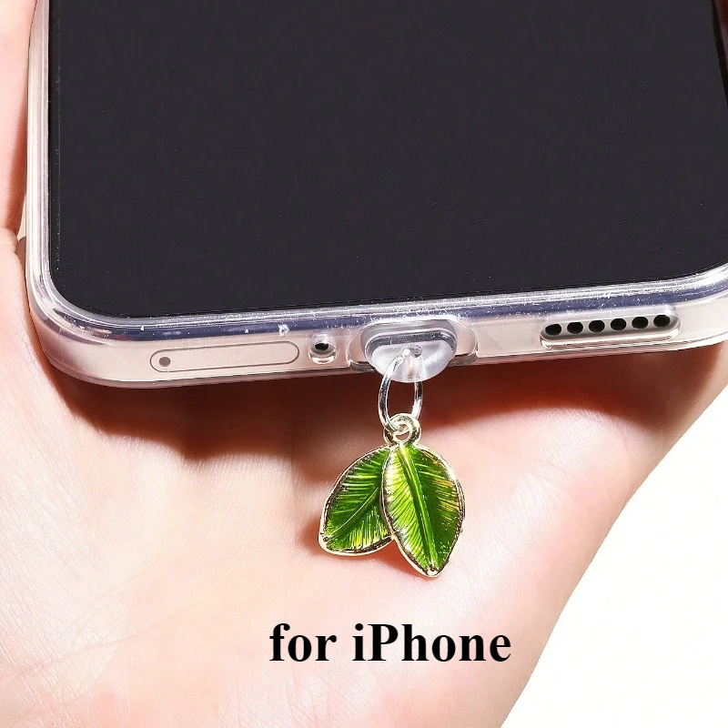 Elegant Green Leaf Dust Plug Charm - Stylish Anti-Dust Cap Accessories