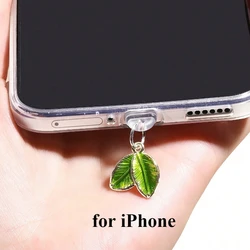 Elegant Green Leaf Dust Plug Charm - Stylish Anti - Dust Cap Accessories (For iPhone)