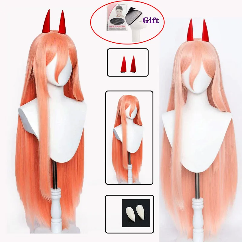 

Anime Chainsaw Man Power Wig Cosplay Long Type 2 Colors Hair Heat Resistant Makima Power Wigs Props Horns Teeth Free Wig Cap