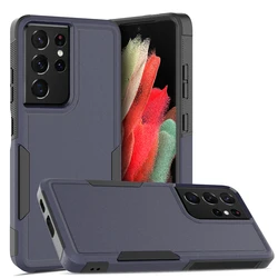Stylish Shockproof Dual-Layer Phone Case with TPU/PC Hybrid Armor Protection for Galaxy S21 (Dark Blue)