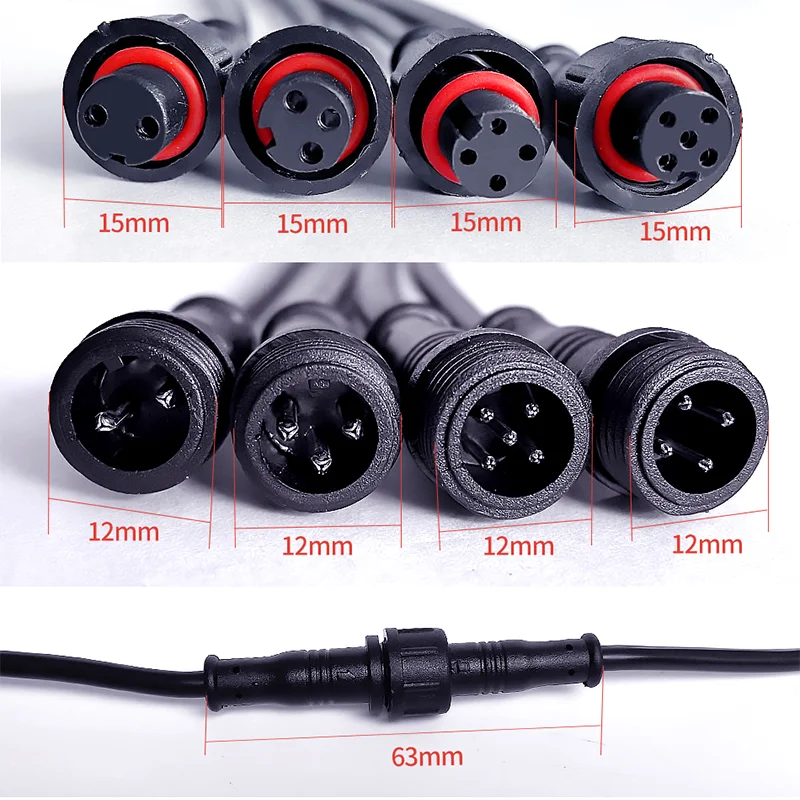 5/20Pcs M12 Waterproof 2 3 4 5Pin IP65 Cable Wire Plug for LED Strips Male and Female Jack 20cm Length Connector Small Size Head