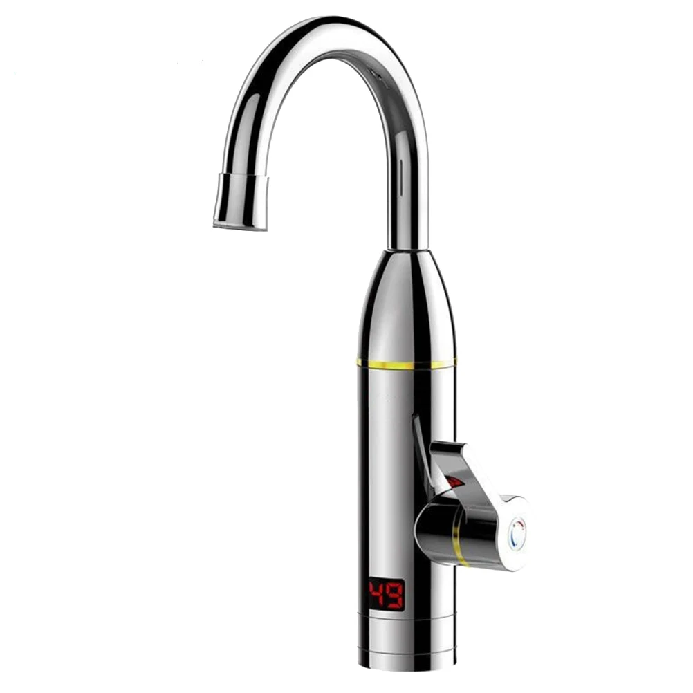 Home Kitchen Instantaneous Hot Water Heater Digital Display and Cold Tap Mixer Faucet with EU Plug Silver |