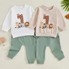 2024-05-31 Lioraitiin Baby Boy First Birthday Outfit, Animal Print Long Sleeve Sweatshirt Elastic Waist Pants Set for Fall 1