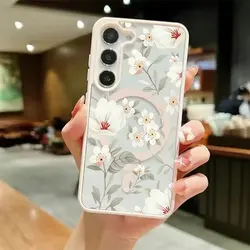 Vibrant Floral Magnetic Phone Case with Soft Edges - Protective Cover - Galaxy S23 Ultra (Pink - LYH22)